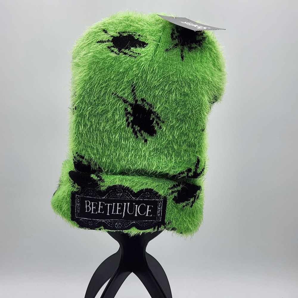NWT Beetlejuice Fuzzy Green Bug Beanie Hat Spencer's Movie Horror Halloween OSFM